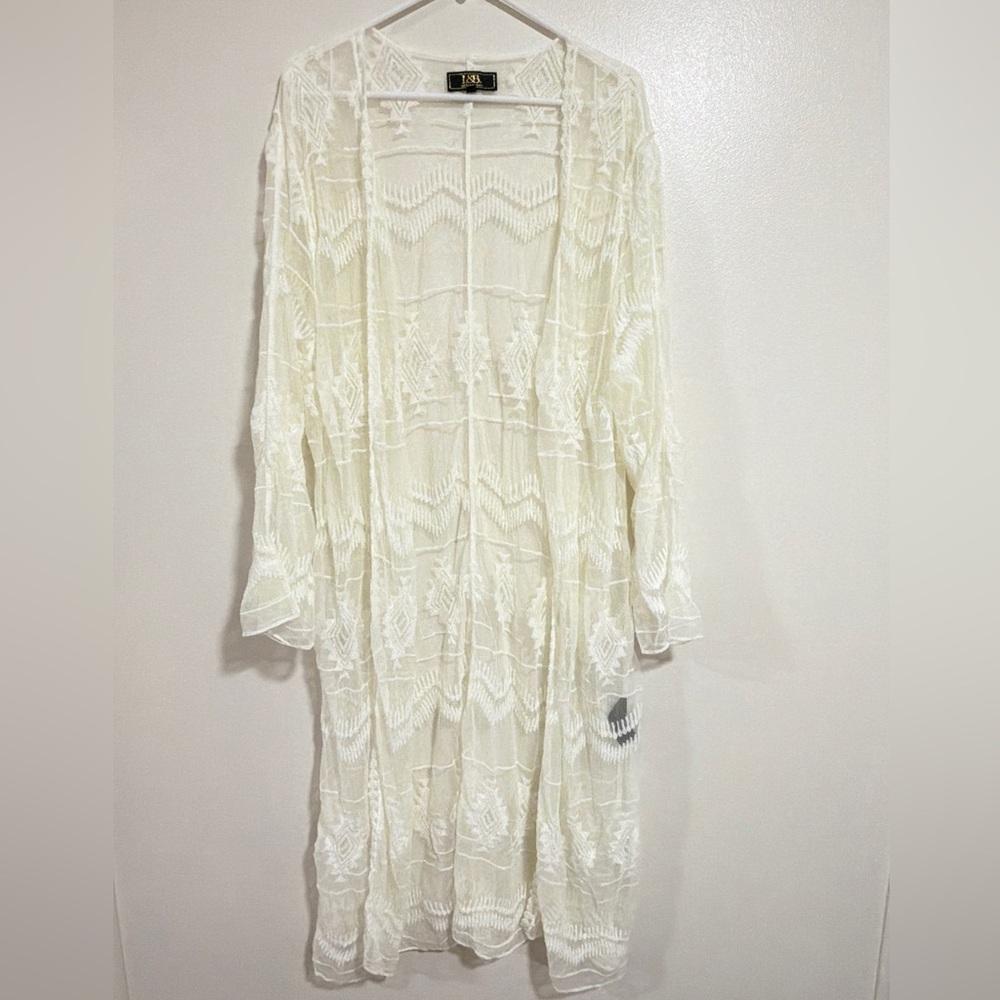 Lace Boho Kimono Duster Ivory Yellow Women’s Size 2x Cottagecore Fairy